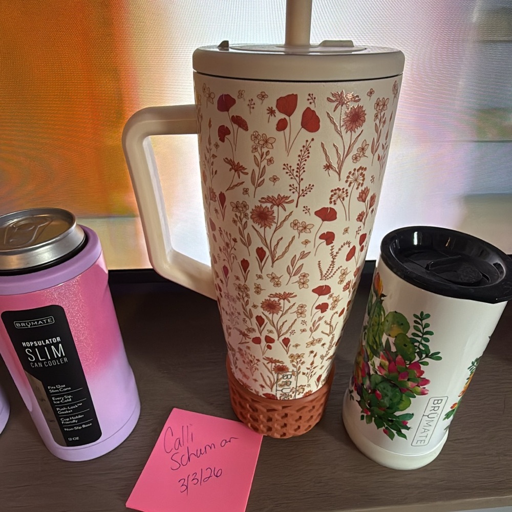 Brumate Floral White & Coral Travel Tumbler with Straw